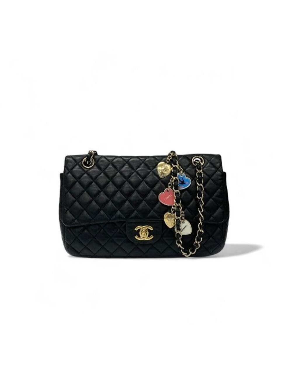 Chanel Bag Shoulder Black Gold Quilted Single Flap Double Chain